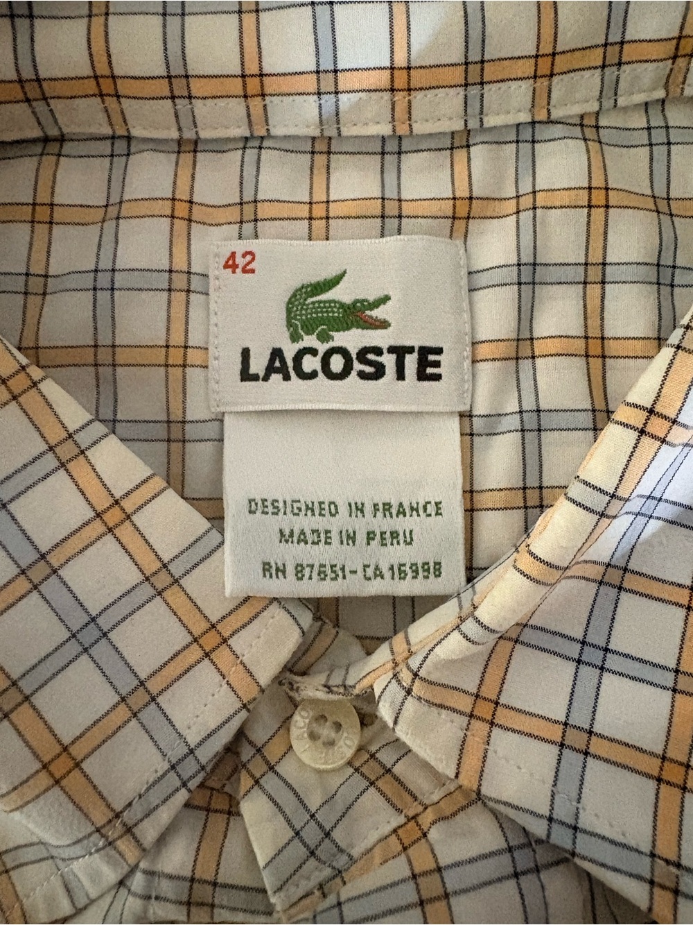 Lacoste Men’s Beige Plaid Button-Up Shirt
